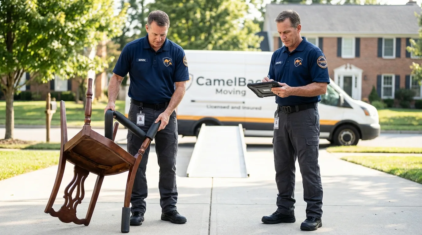 Movers inspecting furniture for damage prevention before loading in Federal Way, WA